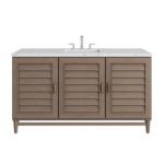 Portland 60IN Single Vanity Whitewashed Walnut w/ 3 CM Ethereal Noctis Silestone Top w/FreePower Wireless Charger