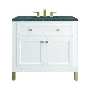 Chicago 36" Single Vanity, Glossy White, w/ 3 CM Parisien Bleu Silestone® Top