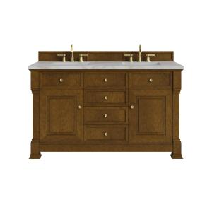 Brookfield 60" Double Vanity, Honey Oak w/ 3 CM Victorian Silver Silestone Top w/FreePower Wireless Charger