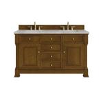 Brookfield 60" Double Vanity, Honey Oak w/ 3 CM Victorian Silver Silestone Top w/FreePower Wireless Charger