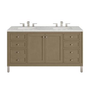 Chicago 60" Double Vanity, Walnut Whisper, w/ 3 CM Eternal Jasmine Pearl Silestone® Top w/FreePower Wireless Charger