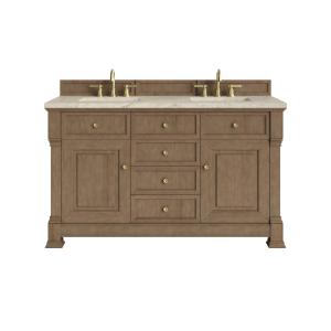 Brookfield 60" Double Vanity, Pecan, w/ 3 CM Tajnar Eclos Top