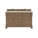 Brookfield 60" Double Vanity, Pecan, w/ 3 CM Tajnar Eclos Top w/FreePower Wireless Charger