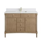 Kinnsden 48" Single Vanity, Weathered Oak w/ Single Hole 3 CM White Zeus Silestone Top and Matching Backsplash