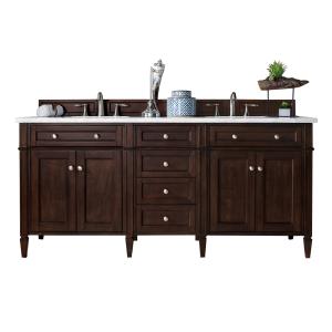 Brittany 72" Double Vanity, Burnished Mahogany w/ 3 CM Eternal Jasmine Pearl Silestone Top w/FreePower Wireless Charger
