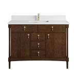Kinnsden 48" Single Vanity, Sable Oak w/ Single Hole 3 CM White Zeus Silestone Top and Matching Backsplash