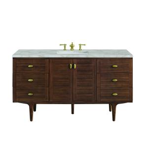 Amberly 60" Single Vanity, Mid-Century Walnut w/ 3 CM Victorian Silver Top w/FreePower Wireless Charger