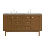 Laurent 60" Double Vanity, Honey Oak w/ 3 CM Eternal Jasmine Pearl Silestone Top