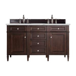 Brittany 60" Double Vanity, Burnished Mahogany w/ 3 CM Ethereal Noctis Silestone Top w/FreePower Wireless Charger