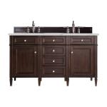 Brittany 60" Double Vanity, Burnished Mahogany w/ 3 CM Ethereal Noctis Silestone Top w/FreePower Wireless Charger