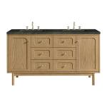 Laurent 60" Double Vanity, Light Natural Oak, w/ 3 CM Phantome Eclos Top