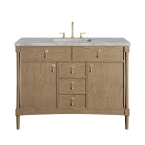 Kinnsden 48" Single Vanity, Weathered Oak w/ 3 CM Victorian Silver Silestone Top w/FreePower Wireless Charger