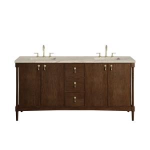 Kinnsden 72" Double Vanity, Sable Oak w/ 3 CM Tajnar Eclos Top w/FreePower Wireless Charger