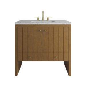 Hudson 36" Single Vanity, Honey Oak w/ 3 CM Eternal Jasmine Pearl Silestone Top