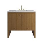 Hudson 36" Single Vanity, Honey Oak w/ 3 CM Eternal Jasmine Pearl Silestone Top