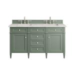 Brittany 60" Double Vanity, Smokey Celadon w/ 3 CM Eternal Jasmine Pearl Top w/FreePower Wireless Charger
