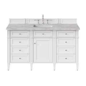 Brittany 60" Single Vanity, Bright White w/ 3 CM Victorian Silver Silestone Top w/FreePower Wireless Charger