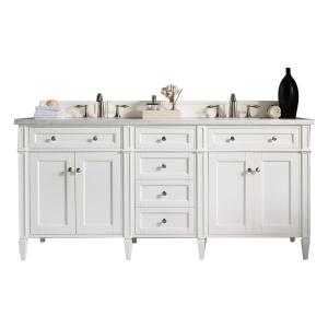 Brittany 72" Double Vanity, Bright White Vanity w/ 3 CM Eternal Jasmine Pearl Silestone Top w/FreePower Wireless Charger