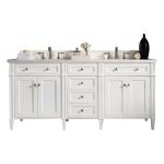 Brittany 72" Double Vanity, Bright White Vanity w/ 3 CM Eternal Jasmine Pearl Silestone Top w/FreePower Wireless Charger