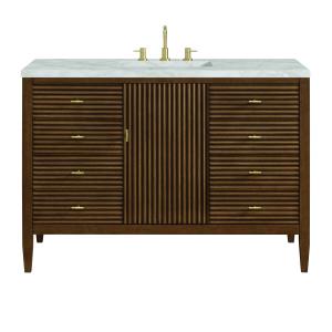 Myrrin 48" Single Vanity, Mid Century Walnut w/ 3 CM Victorian Silver Silestone Top w/FreePower Wireless Charger
