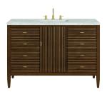 Myrrin 48" Single Vanity, Mid Century Walnut w/ 3 CM Victorian Silver Silestone Top w/FreePower Wireless Charger