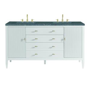 Myrrin 60" Double Vanity, Bright White w/ 3 CM Parisien Bleu Silestone Top w/FreePower Wireless Charger