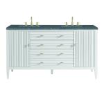 Myrrin 60" Double Vanity, Bright White w/ 3 CM Parisien Bleu Silestone Top w/FreePower Wireless Charger