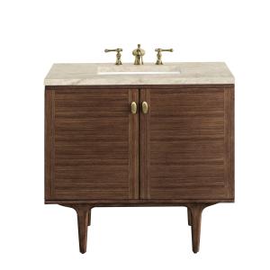 Amberly 36" Single Vanity, Mid-Century Walnut, w/ 3 CM Tajnar Eclos Top