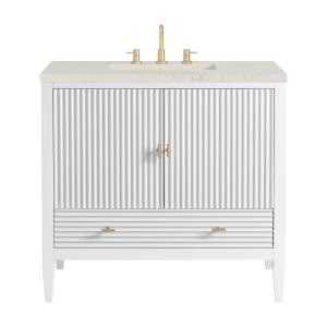 Myrrin 36" Vanity, Bright White, w/ 3 CM Siberian Silestone Top