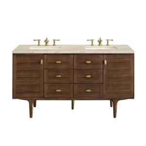 Amberly 60" Double Vanity, Mid-Century Walnut, w/ 3 CM Tajnar Eclos Top