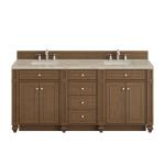 Bristol 72" Double Vanity, Saddle Brown, w/ 3 CM Tajnar Eclos Top w/FreePower Wireless Charger
