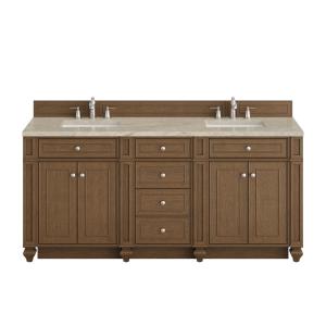 Bristol 72" Double Vanity, Saddle Brown, w/ 3 CM Tajnar Eclos Top w/FreePower Wireless Charger