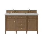 Brittany 60" Double Vanity, Pecan w/ 3 CM Siberian Silestone Top