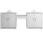 Bellshire 96" Dual Vanity Set with 24" Make-Up Counter, Bright White w/3 cm Eternal Jasmine Pearl Silestone Top