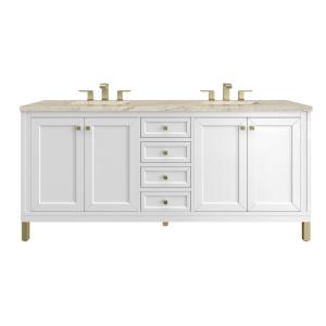 Chicago 72" Double Vanity, Glossy White, w/ 3 CM Tajnar Eclos Top w/FreePower Wireless Charger