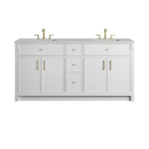 Bellshire 72" Double Vanity, Bright White w/ 3 CM Eternal Jasmine Pearl Silestone Top w/FreePower Wireless Charger