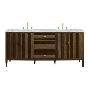 Myrrin 72" Double Vanity, Mid Century Walnut w/ 3 CM Victorian Silver Silestone Top w/FreePower Wireless Charger