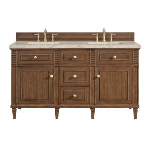 Lorelai 60" Double Vanity, Mid-Century Walnut, w/ 3 CM Tajnar Eclos Top w/FreePower Wireless Charger