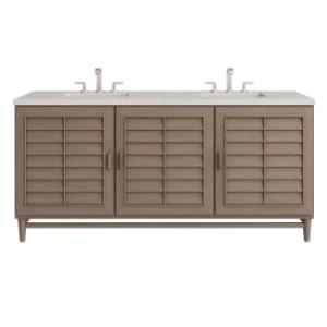 Portland 72IN Double Vanity Whitewashed Walnut w/ 3 CM Siberian Silestone Top
