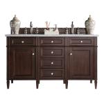 Brittany 60" Double Vanity, Burnished Mahogany w/ 3 CM Eternal Jasmine Pearl Silestone Top w/FreePower Wireless Charger