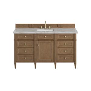 Brittany 60" Single Vanity, Pecan w/ 3 CM Victorian Silver Silestone Top w/FreePower Wireless Charger