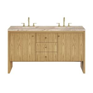 Hudson 60" Double Vanity, Light Natural Oak, w/ 3 CM Tajnar Eclos Top