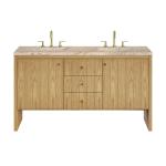 Hudson 60" Double Vanity, Light Natural Oak, w/ 3 CM Tajnar Eclos Top w/FreePower Wireless Charger