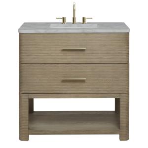 Lucian 36" Single Vanity, Pebble Oak w/ 3 CM Victorian Silver Silestone Widespread Top