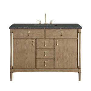 Kinnsden 48" Single Vanity, Weathered Oak w/ 3 CM Parisien Bleu Silestone Top w/FreePower Wireless Charger