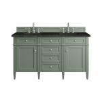 Brittany 60" Double Vanity, Smokey Celadon, w/ 3 CM Phantome Eclos Top