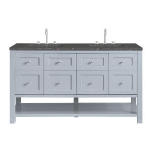 Breckenridge 60" Double Vanity, Serenity Blue w/ 3 CM Parisien Bleu Top w/FreePower Wireless Charger