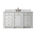 Bristol 60" Single Vanity, Bright White w/ 3 CM Victorian Silver Silestone Top w/FreePower Wireless Charger