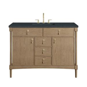 Kinnsden 48" Single Vanity, Weathered Oak w/ 3 CM Charcoal Soapstone Silestone Top
