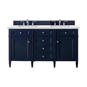 Brittany 60" Double Vanity, Victory Blue w/ 3 CM Ethereal Noctis Silestone Top w/FreePower Wireless Charger
